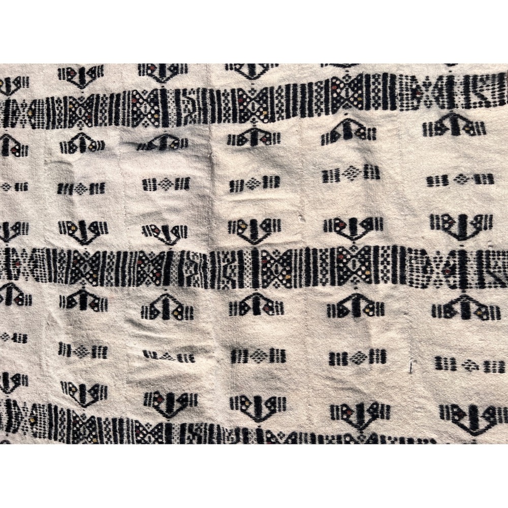 Vintage African Fulani Blanket Handmade Wool Cream Black Rust Geometric 51 x 81" - Picture 10 of 13